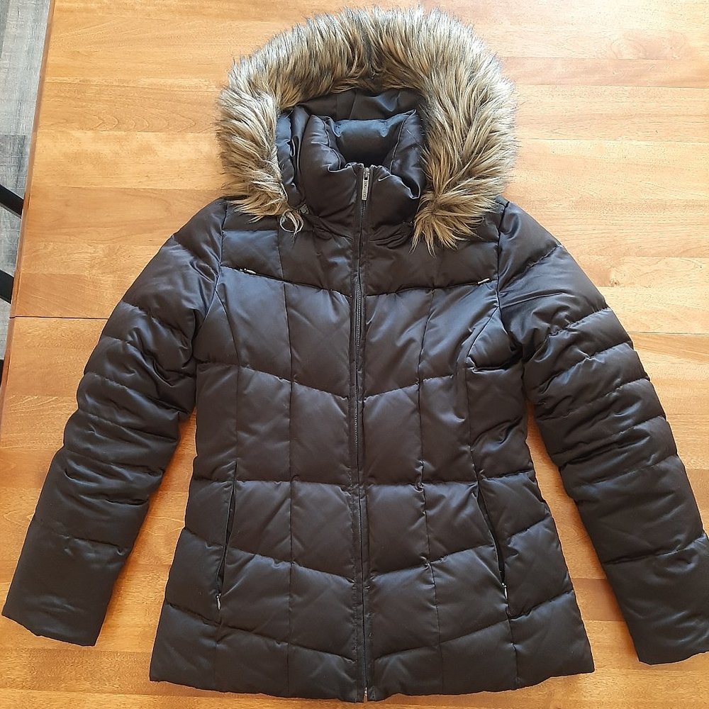 Calvin Klein Brown Quilted Faux Fur Winter Coat S